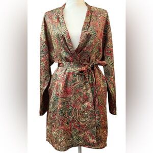 Victorias Secret Paisley Belted Satin Kimono Robe Green Red Size O/S Vintage Y2K